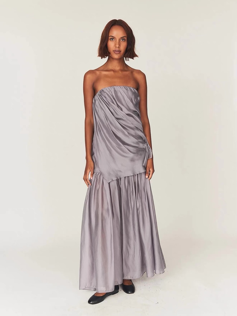 The Garment Gillian gown Strapless Silver-Grey Satin Oyster Maxi Dress US4/UK8